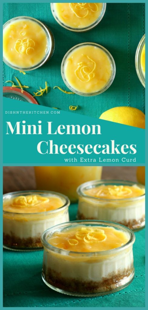 Brighten your grey day with a bit of citrus! Rich mini cheesecakes topped with tangy lemon curd. #cheesecake #lemoncurd #citrus