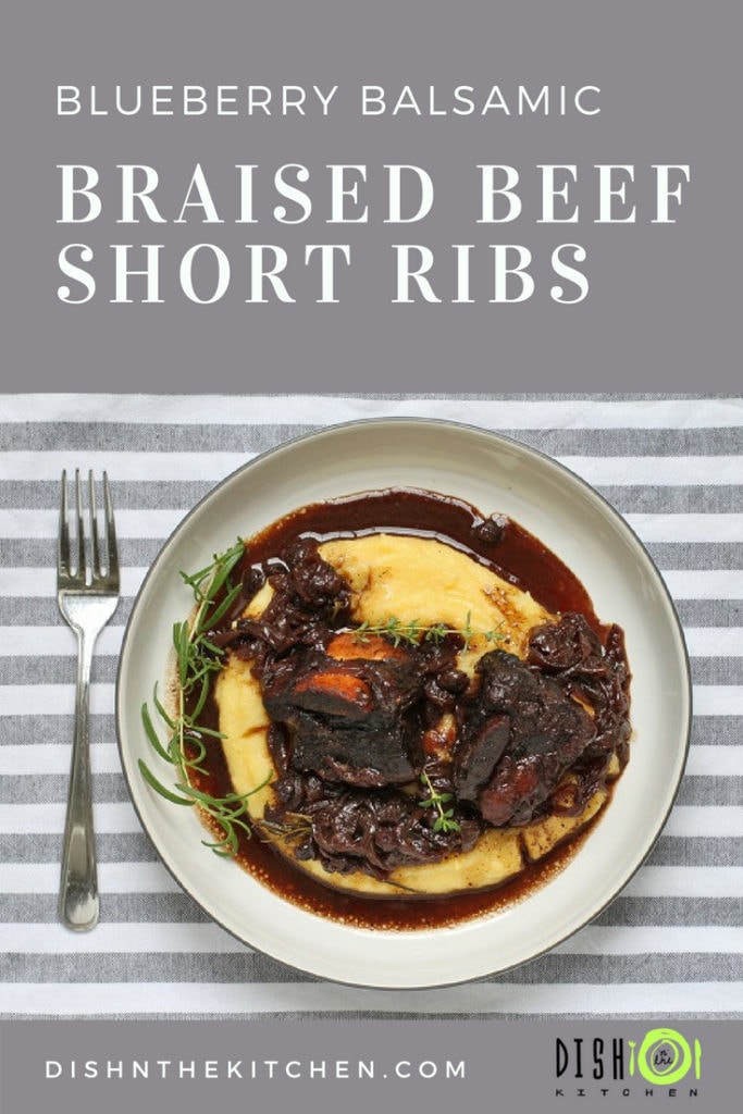 Easy Peasy Classic Beef Comfort dish with a blueberry and balsamic flavour spin. Cook these Braised Short Ribs low and slow until they reach fall-off-the-bone deliciousness. #beefribs #onepot #braised #braisedribs 